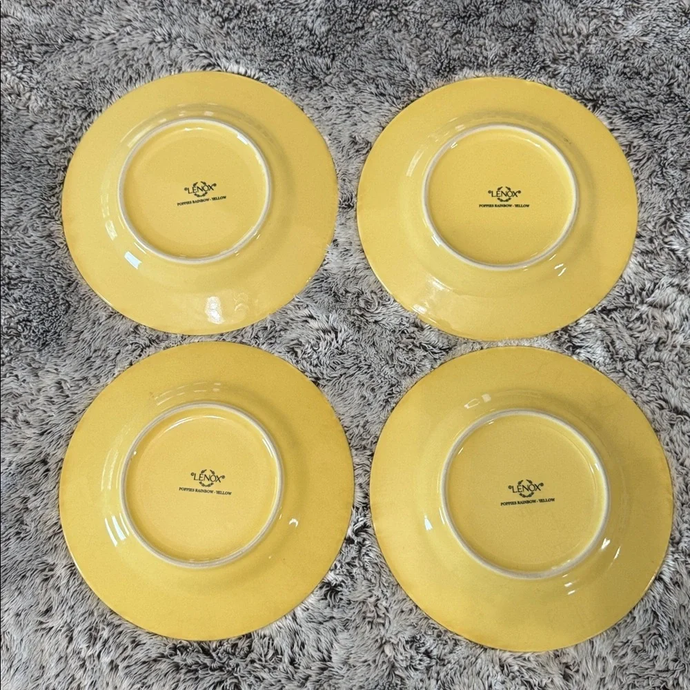 Lenox Poppies Rainbow Yellow Set of 4 Salad Lunch Plates 8.4